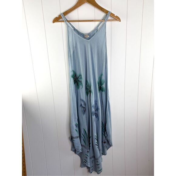 Advance Apparels Hawaiian Palm Tree V-Neck Tie Dye Umbrella Dress Beach Vacation - Picture 2 of 10